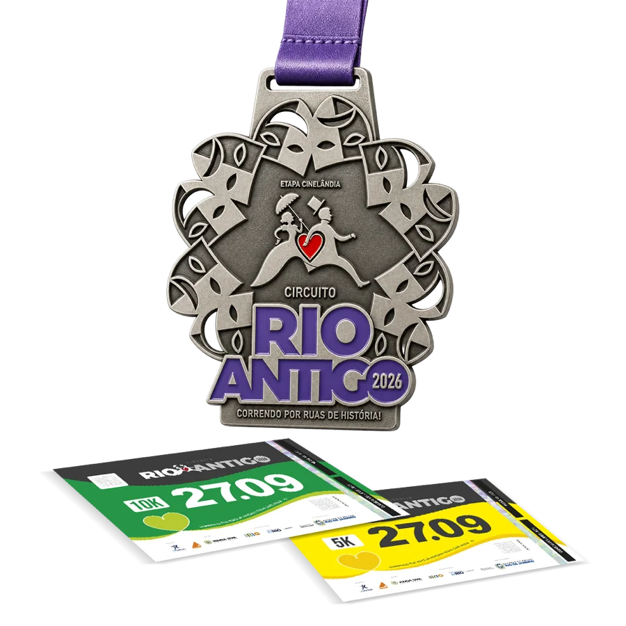 Kit Econômico da Etapa Cinelândia: medalha e números de peito 10K e 5K