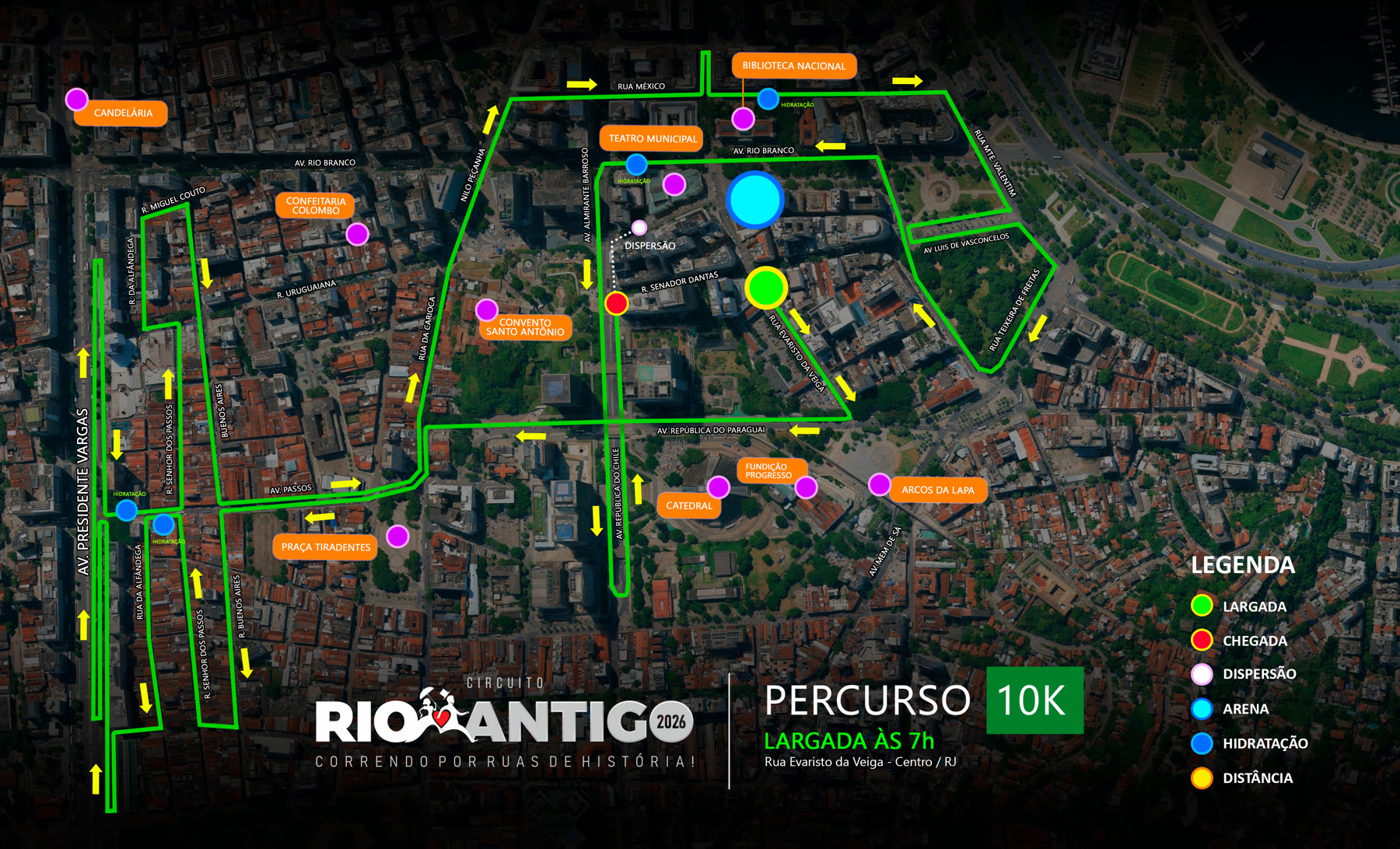 Mapa do percurso de 10K da Etapa Cinelândia