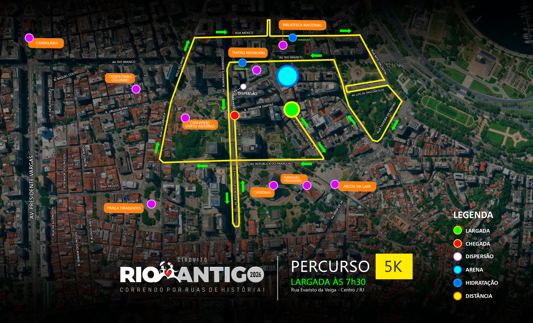 Mapa do percurso de 5K da Etapa Cinelândia