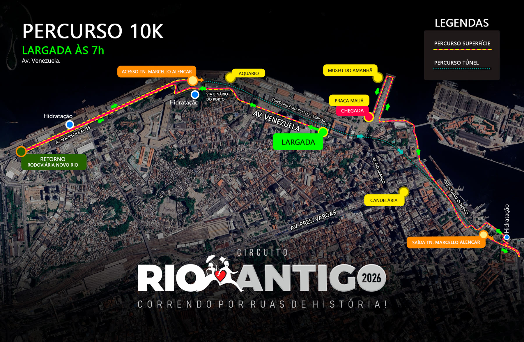 Mapa do percurso de 10K da Etapa Porto Maravilha